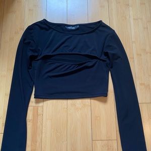 motel rocks long sleeve black slit crop top